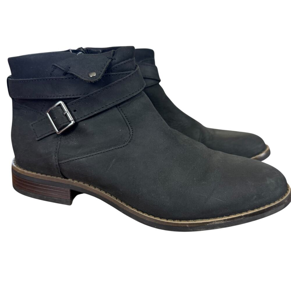 Clarks Camzin Dime Ankle Boots Booties Black Nubuck Leather Shoes Womens 9.5 W